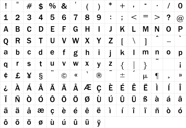 BenjaminGothicMedium Regular Character Map