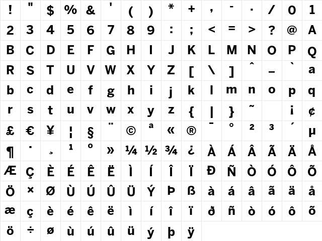 BentonSans Bold Regular Character Map