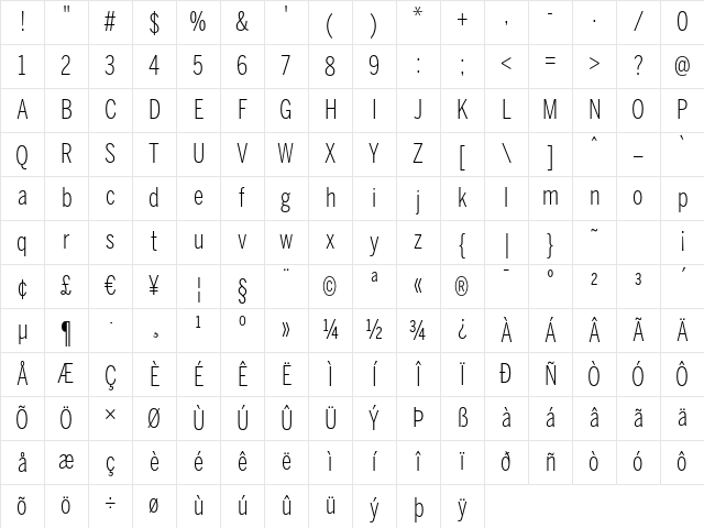 BentonSans Comp Light Regular Character Map