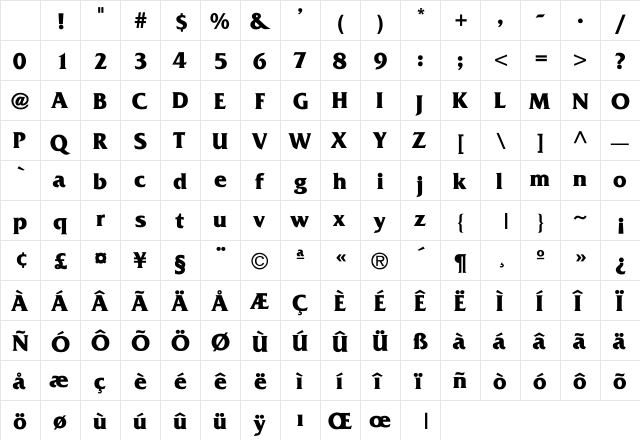 BigBear Reg Bold Regular Character Map