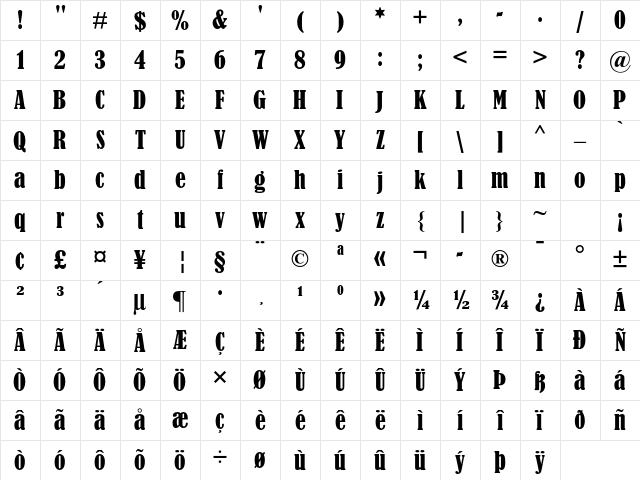 Bernard MT Std Condensed Character Map Bernard MT Std Condensed Character Map