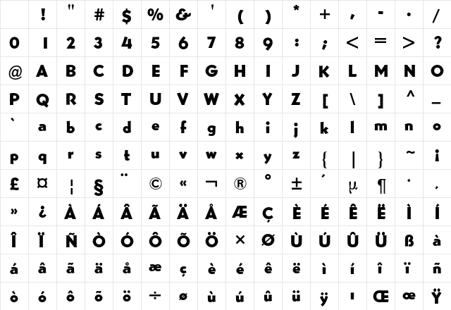 Bernhard Gothic BQ Regular Character Map