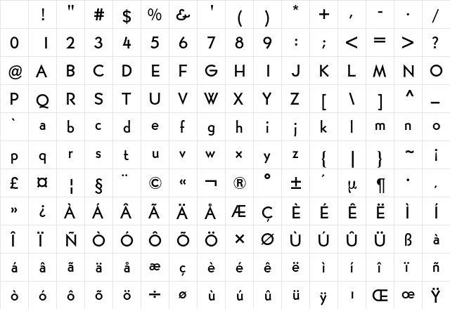 Bernhard Gothic BQ Regular Character Map