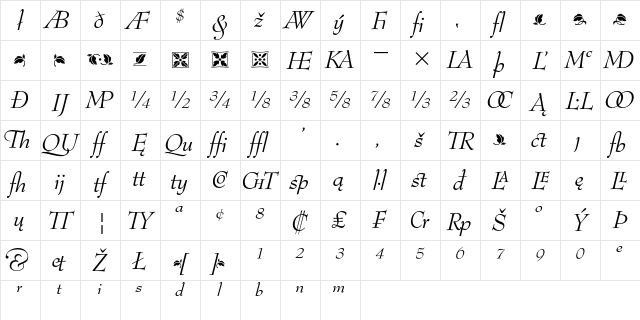 Bernhard Modern Italic Extension Character Map
