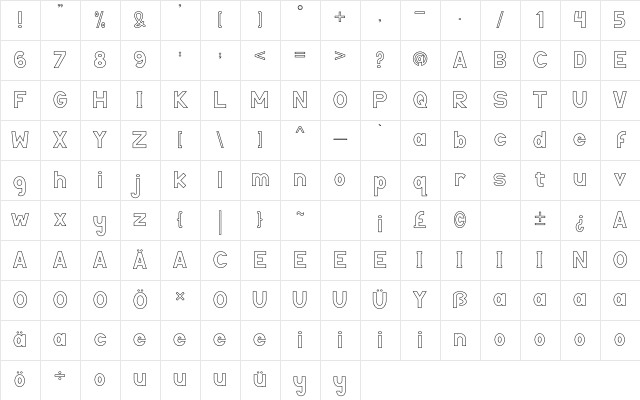 BetterOutline Regular Character Map