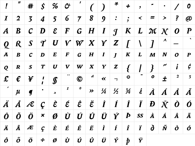 BiblonCaps BoldItalic Character Map
