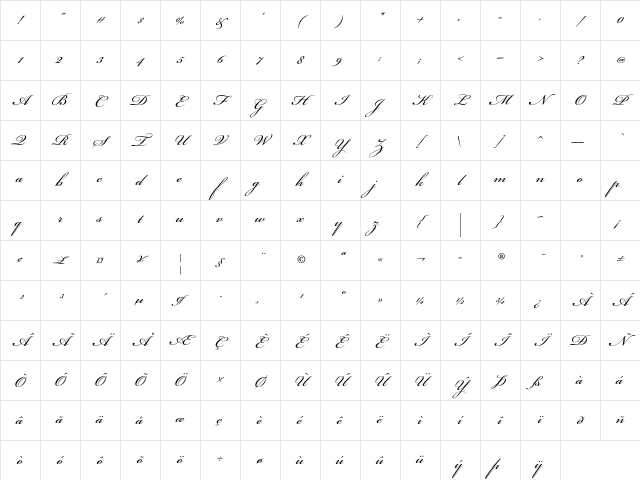 Bickham Script Pro Regular Character Map