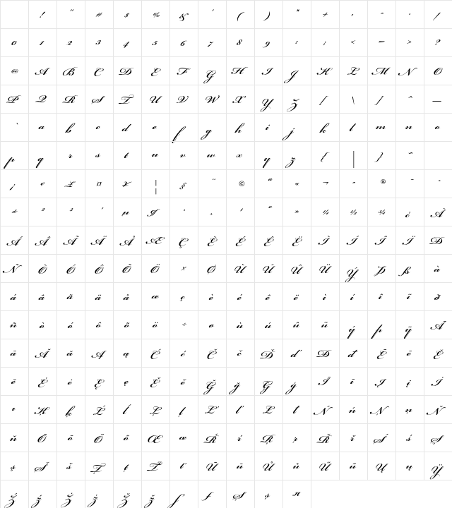 Bickham Script Pro Semibold Character Map Bickham Script Pro Semibold Character Map