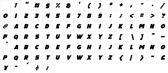 Big Black Bear Italic Character Map