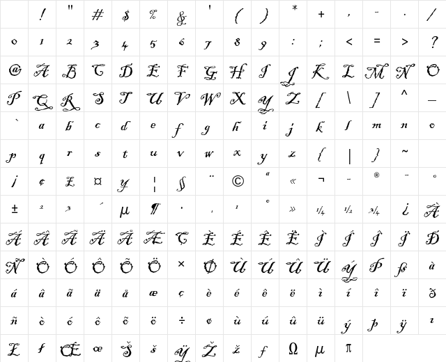 Blackadder ITC Std Regular Character Map