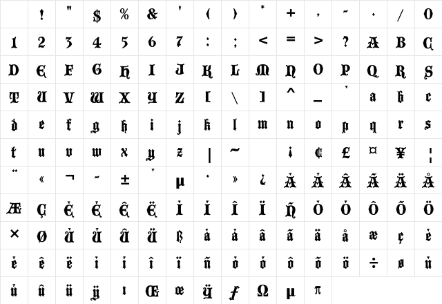 Blackmoor Std Regular Character Map