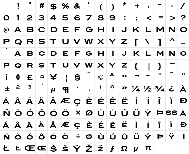 Blair ITC Std Bold Character Map Blair ITC Std Bold Character Map