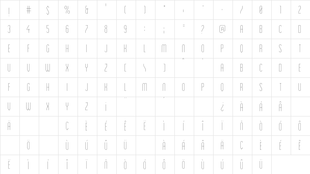 Blanch Condensed Light Character Map