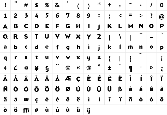 Blindfish Bold Character Map
