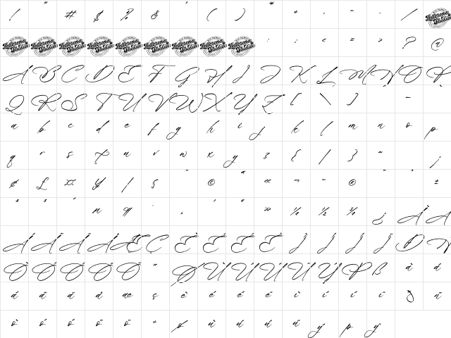 Blissfuly Magnotia DEMO VERSION Italic Character Map