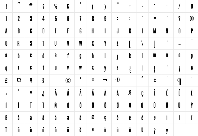 BlockGothicRR Regular Character Map