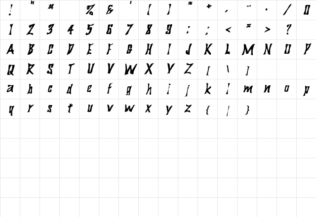 BigDaddy Oblique Character Map