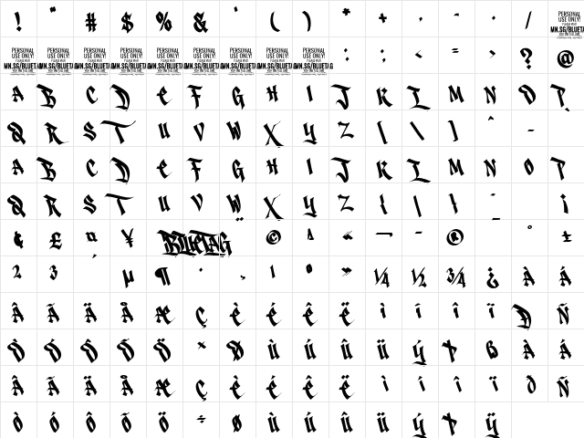 Bluetag PERSONAL USE Bold Italic Character Map Bluetag PERSONAL USE Bold Italic Character Map