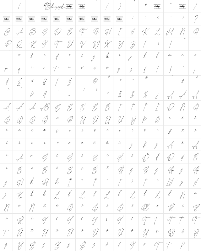 Bluewind Personal Use Regular Character Map Bluewind Personal Use Regular Character Map