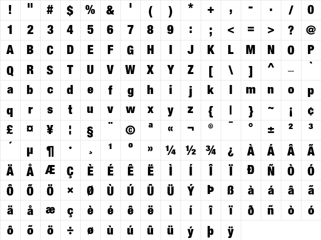 BMW Helvetica 97 Black Condensed Character Map BMW Helvetica 97 Black Condensed Character Map