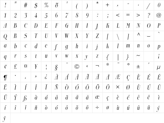 BoberiaLL LightItalic Character Map
