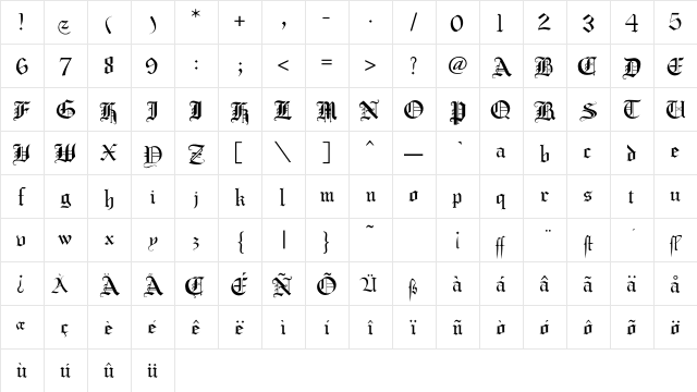 BobGothic Regular Character Map
