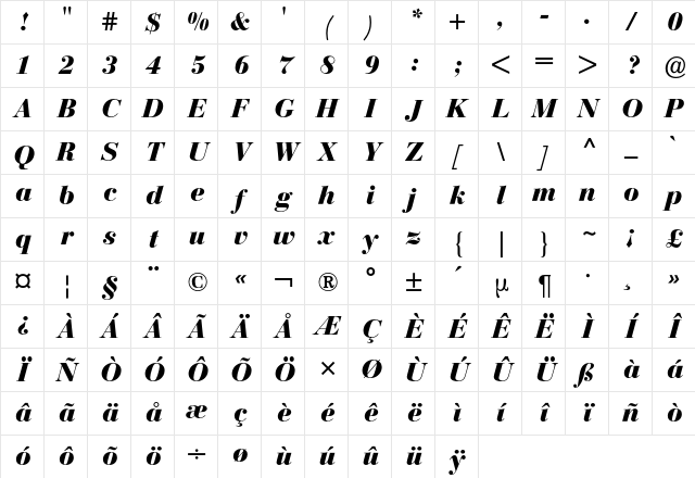 Bodoni Bauer BQ Regular Character Map