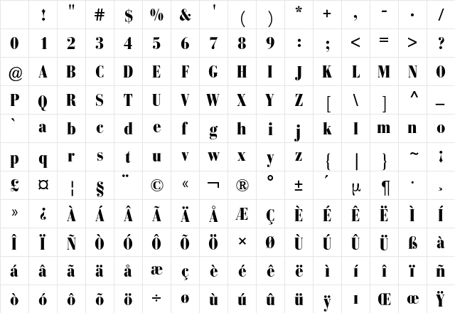 Bodoni Bauer BQ Regular Character Map Bodoni Bauer BQ Regular Character Map