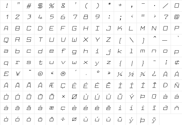 Larabiefont Extended Italic Character Map