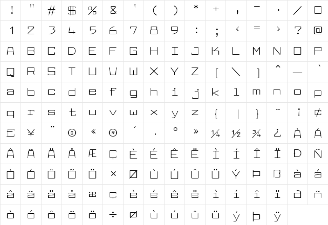 Larabiefont Extended Regular Character Map