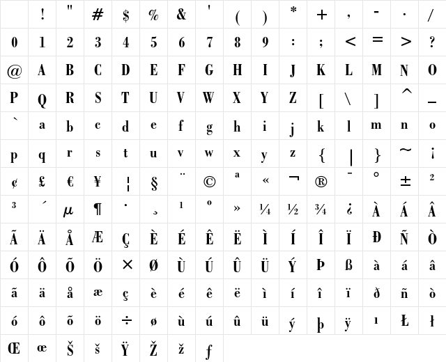 Bodoni Bold Condensed Character Map Bodoni Bold Condensed Character Map