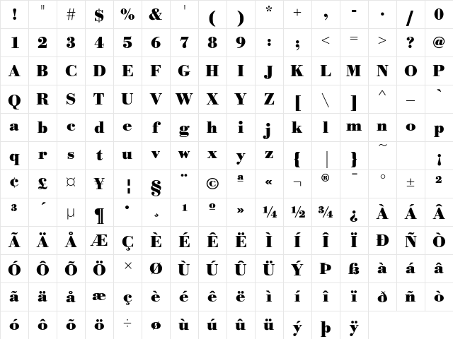 BodoniEF Bold Character Map