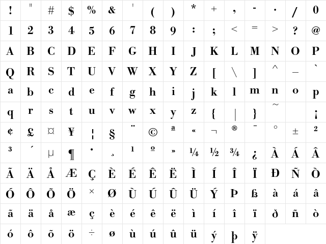 BodoniEF DemiBold Character Map