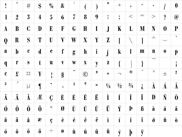 BodoniEF DemiBoldCond Character Map