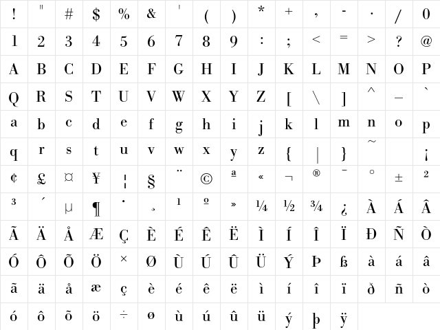 BodoniEF Regular Character Map