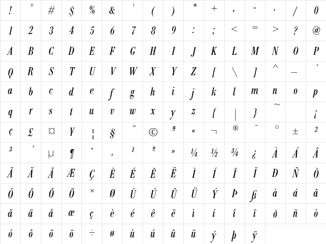 BodoniEF RegularCondIta Character Map