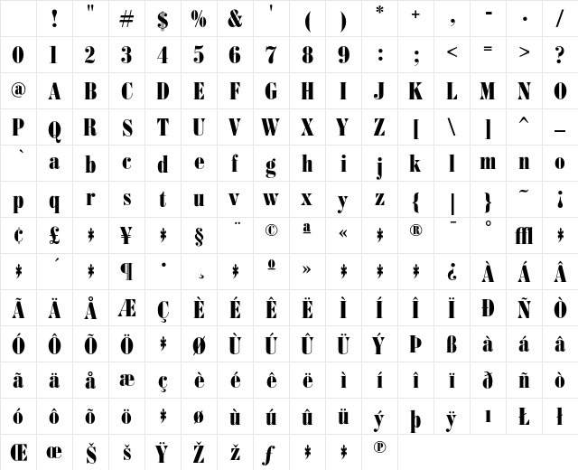 BodoniFB BoldCondensed Character Map BodoniFB BoldCondensed Character Map