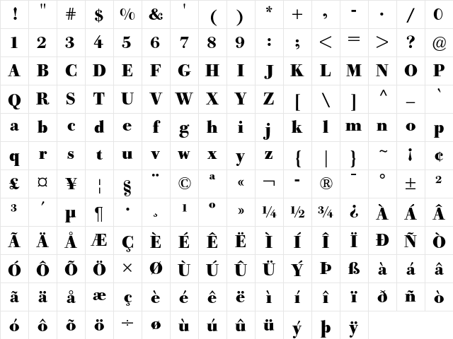 Bodoni Old Face BE Bold Character Map