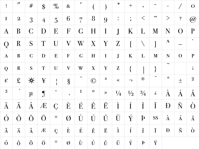 BodoniSeventytwoEF BookSC Character Map