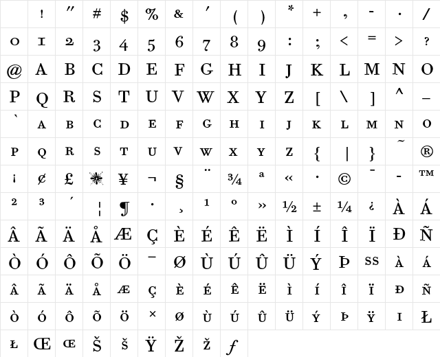 Bodoni Six ITC Book SC Character Map Bodoni Six ITC Book SC Character Map