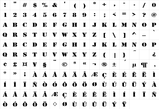 Larchmere Wide Regular Character Map Larchmere Wide Regular Character Map