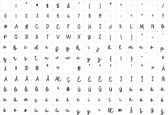 Boho Sunshine 1 Regular Character Map Boho Sunshine 1 Regular Character Map