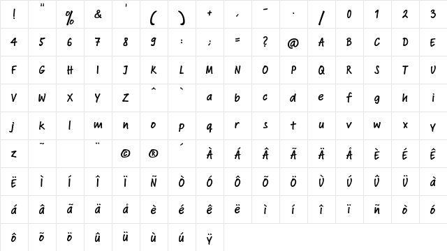 BoniHandwrite BoniHandwrite Character Map