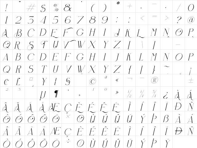 Bontias Italic Character Map Bontias Italic Character Map