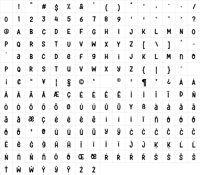 BOOGIELA Regular Character Map BOOGIELA Regular Character Map
