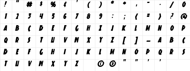 Knuckle Sandwich Classic Italic Character Map Knuckle Sandwich Classic Italic Character Map