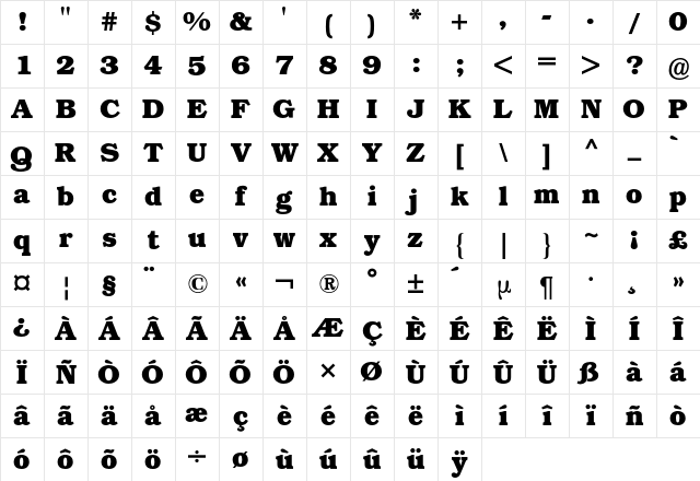 Bookman BQ Regular Character Map