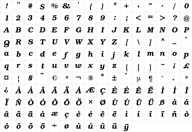 Bookman BQ Regular Character Map