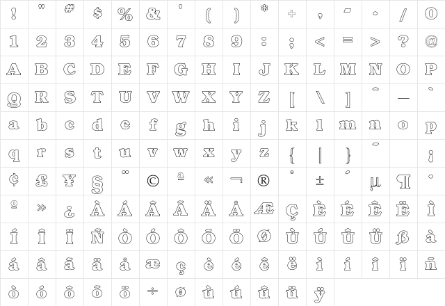 Bookman Outline Character Map