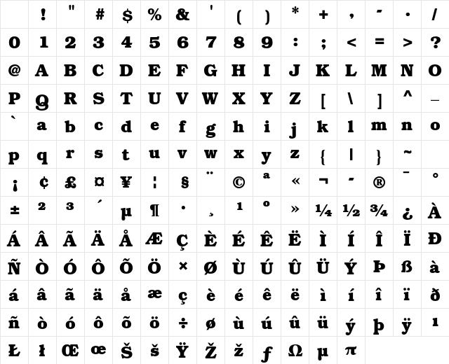 ITC Bookman Std Bold Character Map ITC Bookman Std Bold Character Map